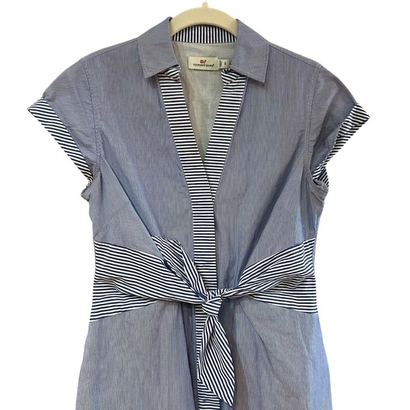 Vineyard Vines Tie Front Mix Stripe Cotton Dress Sz 0 Buttondown Mini Dress - Picture 5 of 12